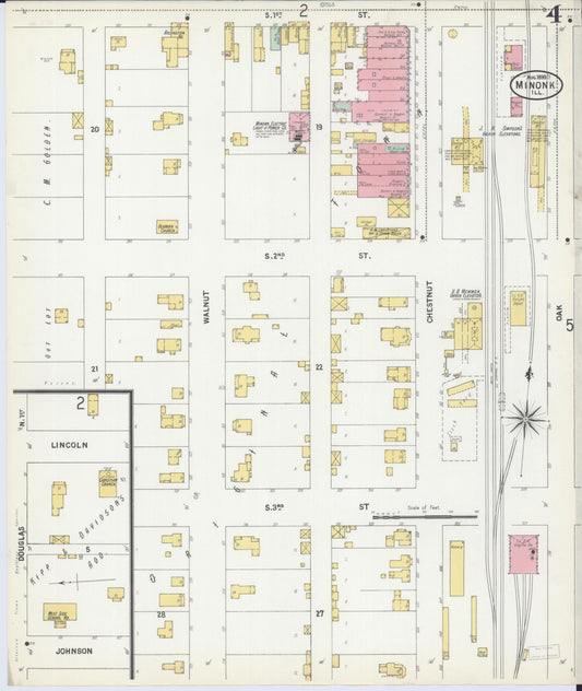 Sanborn Fire Insurance Map from Minonk, Woodford County, Illinois (1899), Sheet #0004 - Historic Sanborn Fire Insurance Map Print, vintage old map wall art, antique decor, genealogy gift, Illinois Illinois map