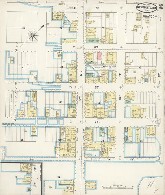 Sanborn Fire Insurance Map from New Whatcom, Whatcom County, Washington (1891), Sheet #0002 - Historic Sanborn Fire Insurance Map Print, vintage old map wall art, antique decor, genealogy gift, Washington Washington map