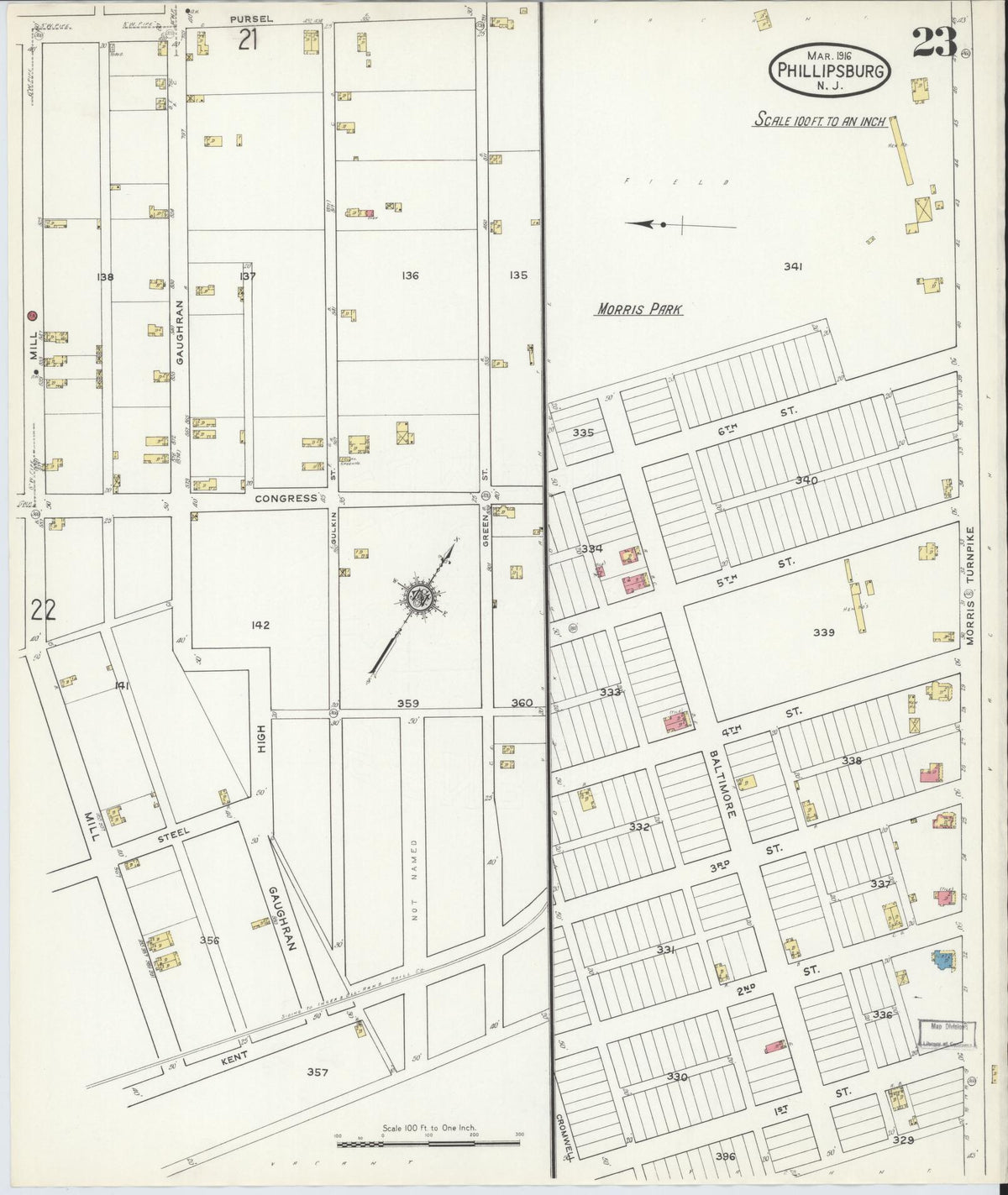 Sanborn Fire Insurance Map from Phillipsburg, Warren County, New Jersey (1916), Sheet #0023 - Complete Map Set gallery image, historic Sanborn map, vintage wall art, New Jersey New Jersey