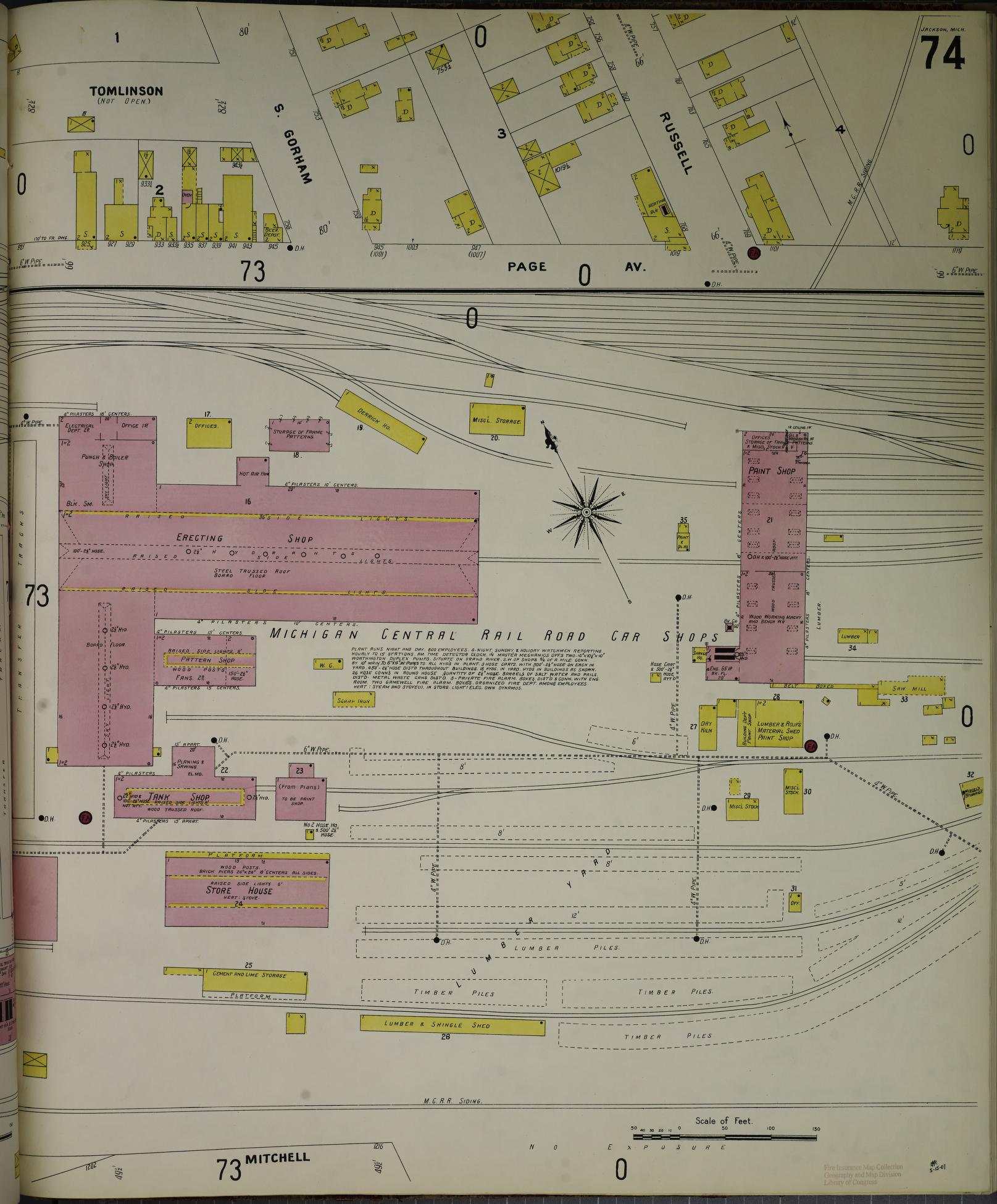 Sanborn Fire Insurance Map from Jackson, Jackson County, Michigan (1907), Sheet #0074 - Complete Map Set gallery image, historic Sanborn map, vintage wall art, Michigan Michigan