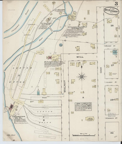 Sanborn Fire Insurance Map from Mount Pleasant, Isabella County, Michigan (1884), Sheet #0003 - Historic Sanborn Fire Insurance Map Print, vintage old map wall art, antique decor, genealogy gift, Michigan Michigan map