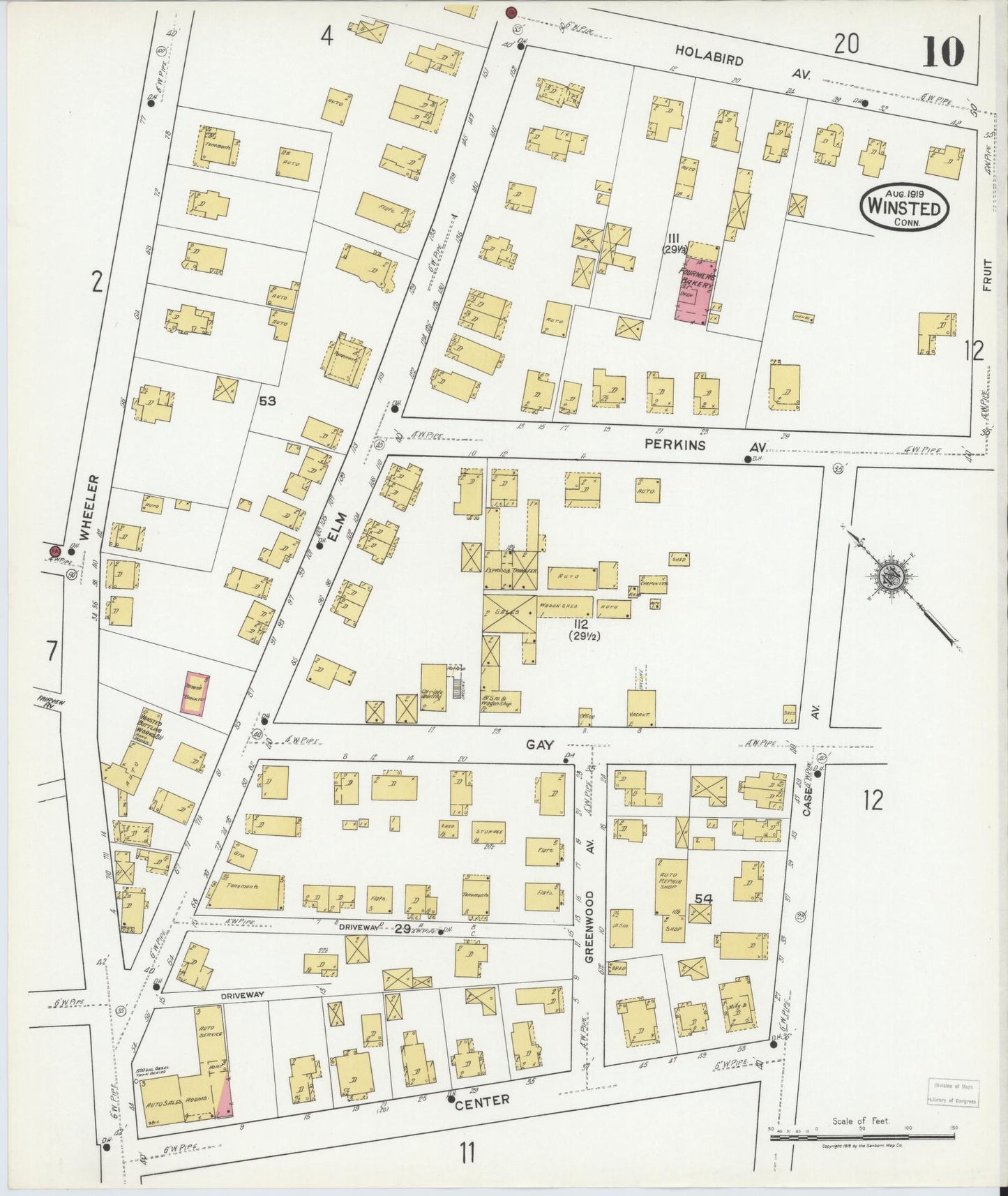 Sanborn Fire Insurance Map from Winsted, Litchfield County, Connecticut (1919), Sheet #0010 - Historic Sanborn Fire Insurance Map Print, vintage old map wall art, antique decor, genealogy gift, Connecticut Connecticut map