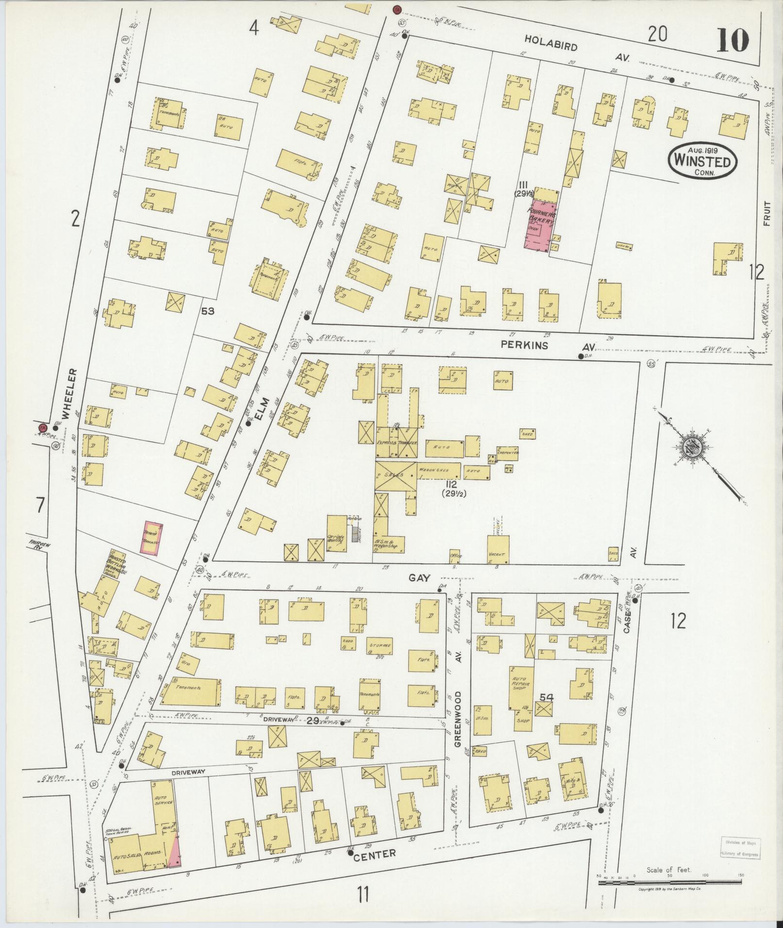 Sanborn Fire Insurance Map from Winsted, Litchfield County, Connecticut (1919), Sheet #0010 - Historic Sanborn Fire Insurance Map Print, vintage old map wall art, antique decor, genealogy gift, Connecticut Connecticut map