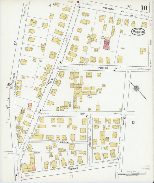 Sanborn Fire Insurance Map from Winsted, Litchfield County, Connecticut (1919), Sheet #0010 - Historic Sanborn Fire Insurance Map Print, vintage old map wall art, antique decor, genealogy gift, Connecticut Connecticut map