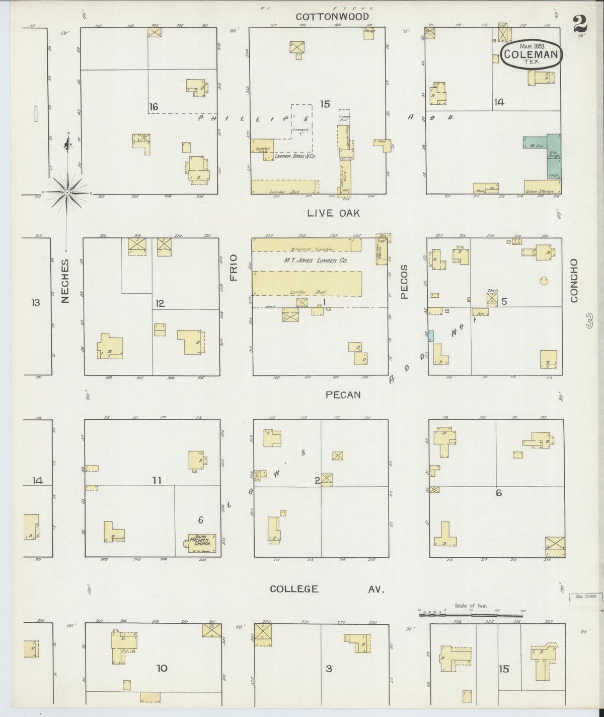 Sanborn Fire Insurance Map from Coleman, Coleman County, Texas (1893), Sheet #0002 - Complete Map Set gallery image, historic Sanborn map, vintage wall art, Texas Texas