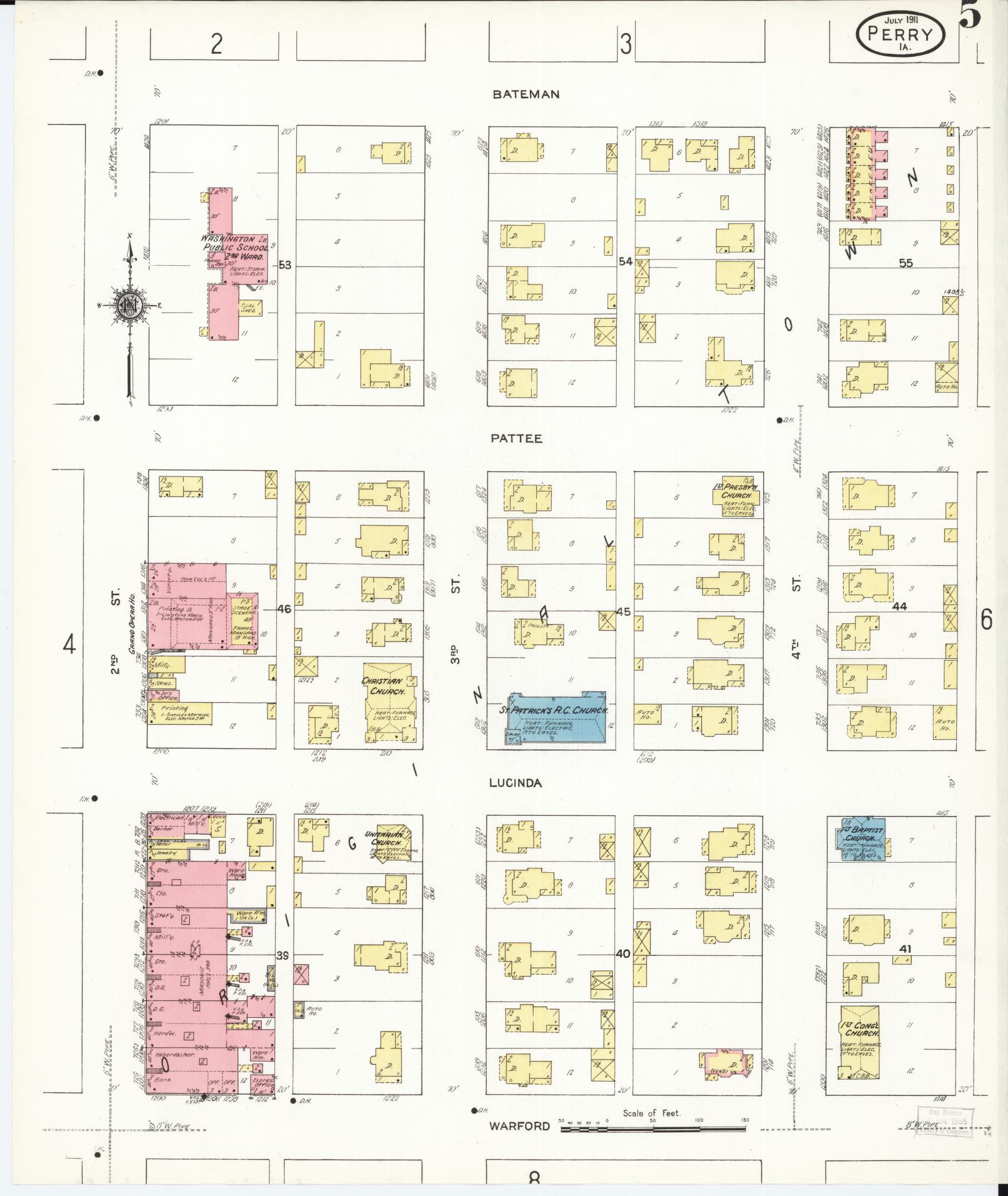 Sanborn Fire Insurance Map from Perry, Dallas County, Iowa (1911), Sheet #0005 - Historic Sanborn Fire Insurance Map Print, vintage old map wall art