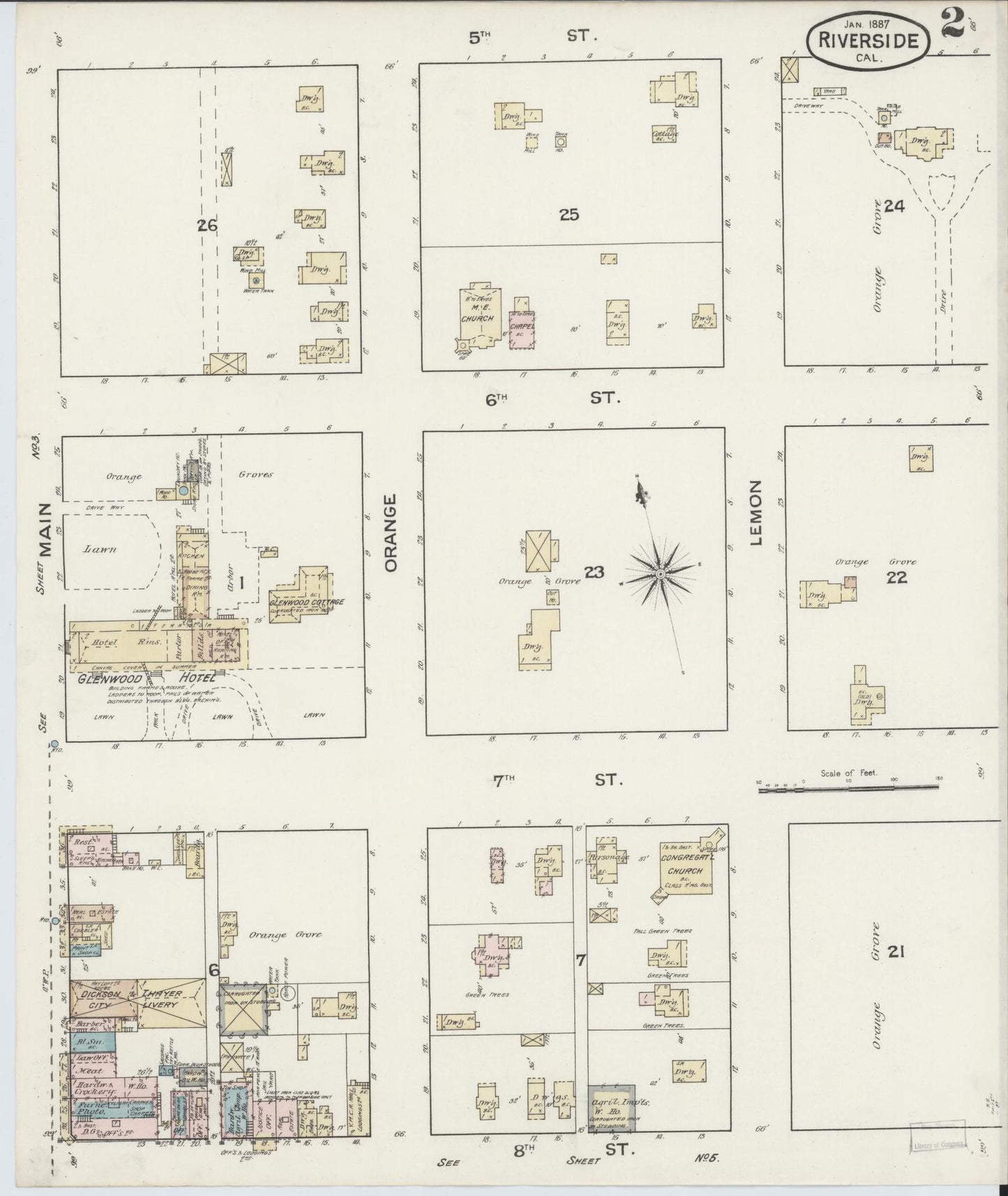 Sanborn Fire Insurance Map from Riverside, Riverside County, California (1887), Sheet #0002 - Complete Map Set gallery image, historic Sanborn map, vintage wall art, California California