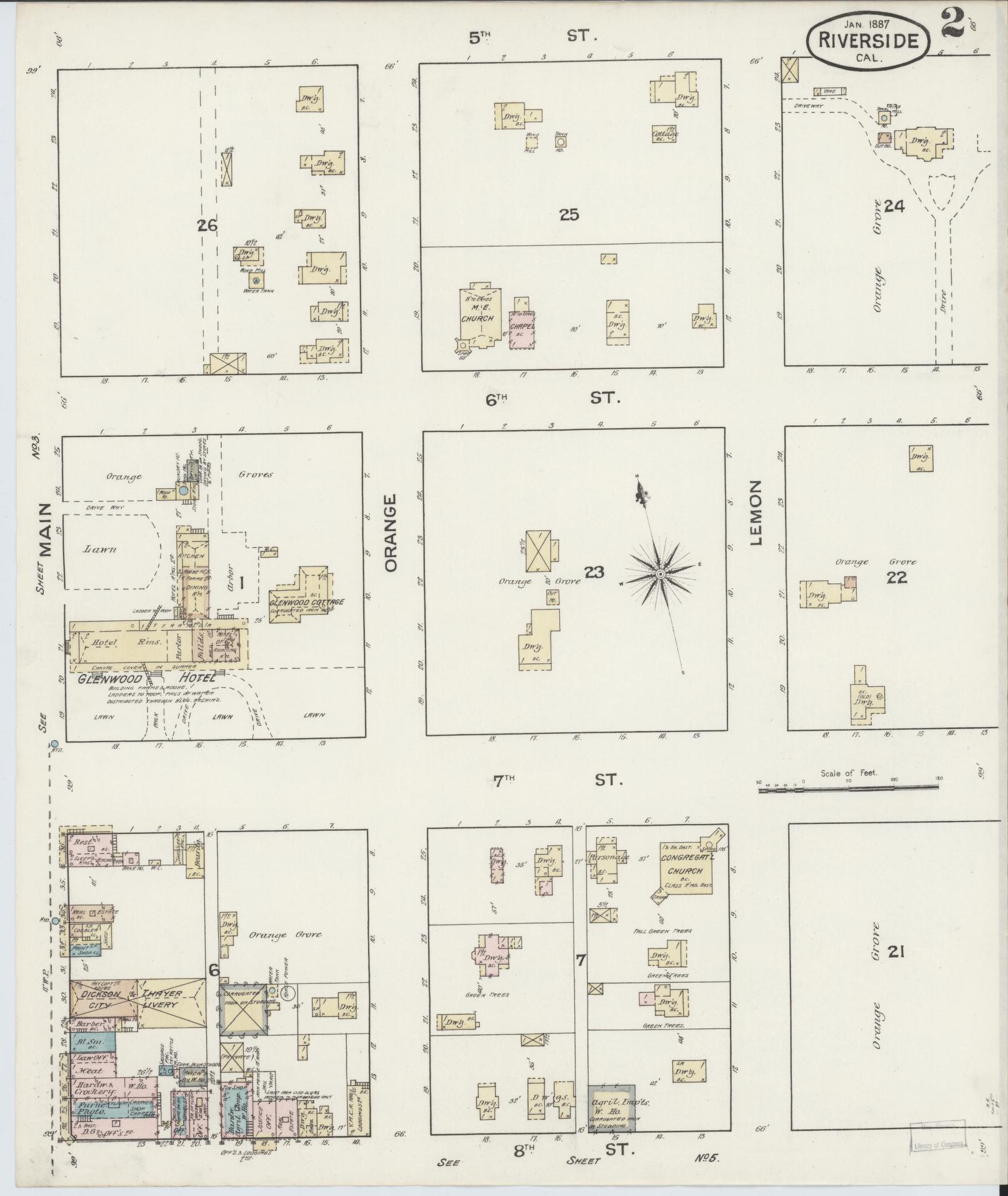 Sanborn Fire Insurance Map from Riverside, Riverside County, California (1887), Sheet #0002 - Complete Map Set gallery image, historic Sanborn map, vintage wall art, California California