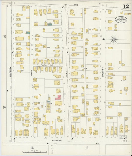 Sanborn Fire Insurance Map from Lockport, Niagara County, New York (1903), Sheet #0012 - Historic Sanborn Fire Insurance Map Print, vintage old map wall art, antique decor, genealogy gift, New York New York map
