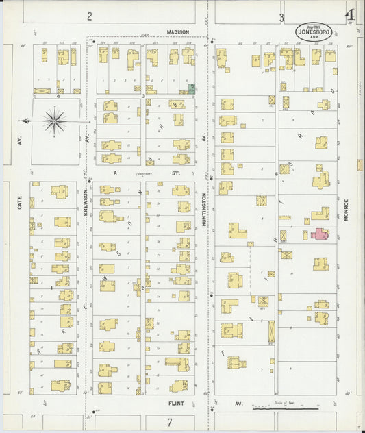 Sanborn Fire Insurance Map from Jonesboro, Craighead County, Arkansas (1901), Sheet #0004 - Historic Sanborn Fire Insurance Map Print, vintage old map wall art, antique decor, genealogy gift, Arkansas Arkansas map
