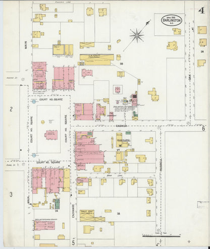 Sanborn Fire Insurance Map from Darlington, Darlington County, South Carolina (1903), Sheet #0004 - Complete Map Set gallery image, historic Sanborn map, vintage wall art, South Carolina South Carolina