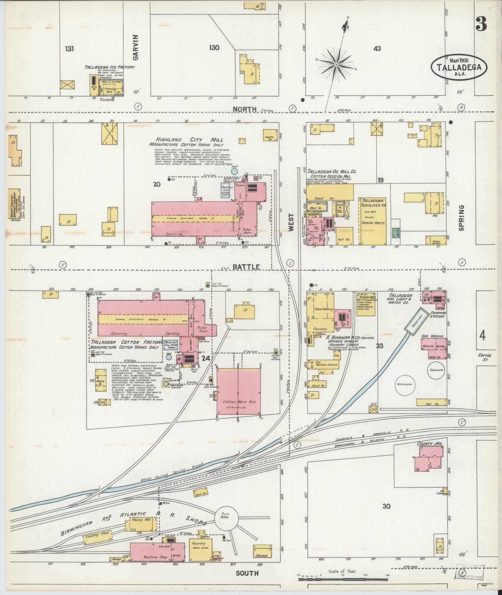 Sanborn Fire Insurance Map from Talladega, Talladega County, Alabama (1900), Sheet #0003 - Complete Map Set gallery image, historic Sanborn map, vintage wall art, Alabama Alabama