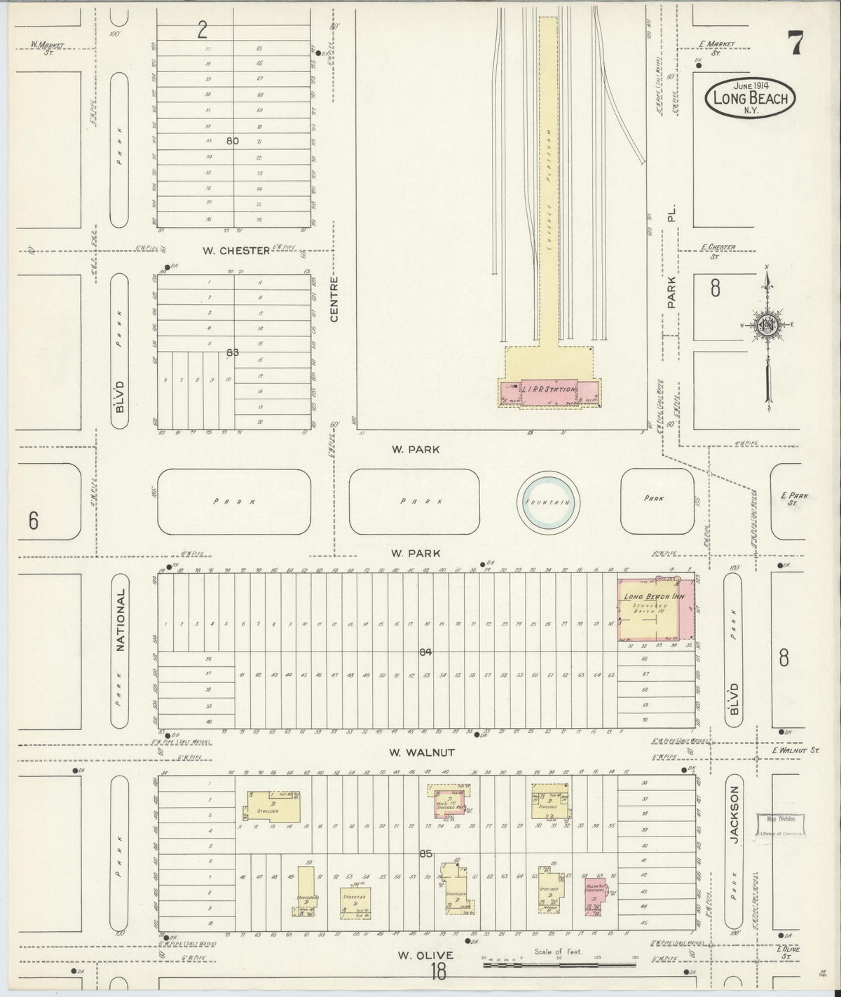 Sanborn Fire Insurance Map from Long Beach, Nassau County, New York (1914), Sheet #0007 - Complete Map Set gallery image, historic Sanborn map, vintage wall art, New York New York