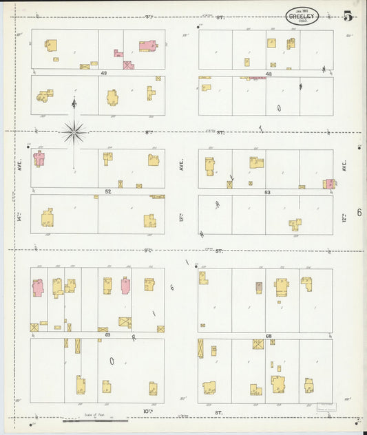 Sanborn Fire Insurance Map from Greeley, Weld County, Colorado (1901), Sheet #0005 - Historic Sanborn Fire Insurance Map Print, vintage old map wall art, antique decor, genealogy gift, Colorado Colorado map