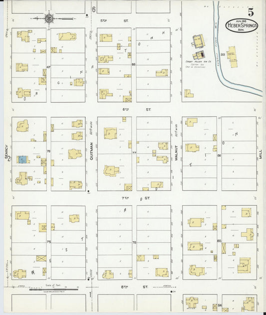 Sanborn Fire Insurance Map from Heber Springs, Cleburne County, Arkansas (1918), Sheet #0005 - Historic Sanborn Fire Insurance Map Print, vintage old map wall art, antique decor, genealogy gift, Arkansas Arkansas map