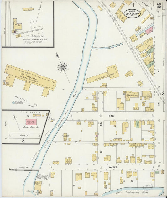 Sanborn Fire Insurance Map from Oakland, Garrett County, Maryland (1898), Sheet #0002 - Historic Sanborn Fire Insurance Map Print, vintage old map wall art