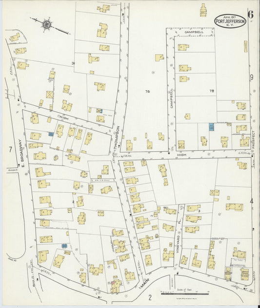 Sanborn Fire Insurance Map from Port Jefferson, Suffolk County, New York (1917), Sheet #0006 - Historic Sanborn Fire Insurance Map Print, vintage old map wall art, antique decor, genealogy gift, New York New York map