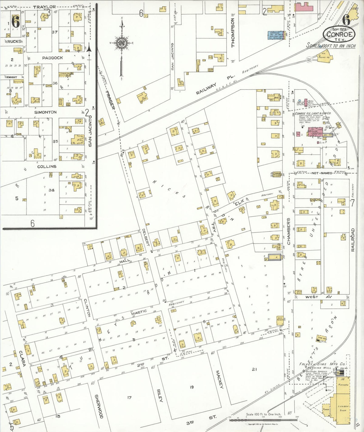 Sanborn Fire Insurance Map from Conroe, Montgomery County, Texas (1923), Sheet #0006 - Complete Map Set gallery image, historic Sanborn map, vintage wall art, Texas Texas