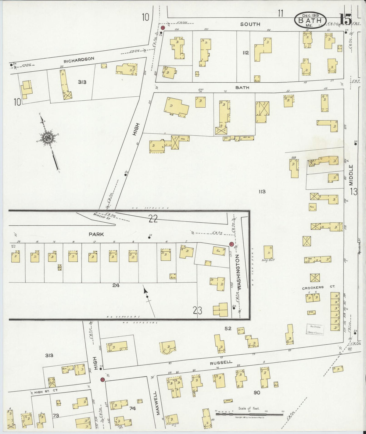 Sanborn Fire Insurance Map from Bath, Sagadahoc County, Maine (1919), Sheet #0015 - Complete Map Set gallery image, historic Sanborn map, vintage wall art, Maine Maine