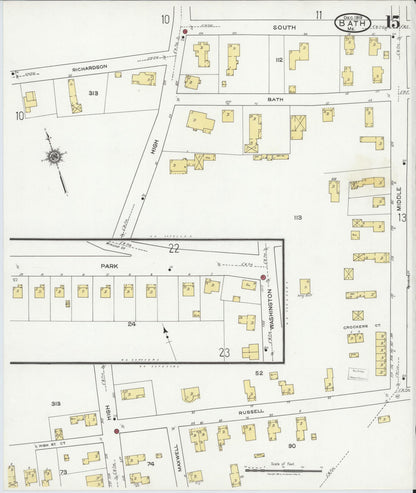 Sanborn Fire Insurance Map from Bath, Sagadahoc County, Maine (1919), Sheet #0015 - Complete Map Set gallery image, historic Sanborn map, vintage wall art, Maine Maine