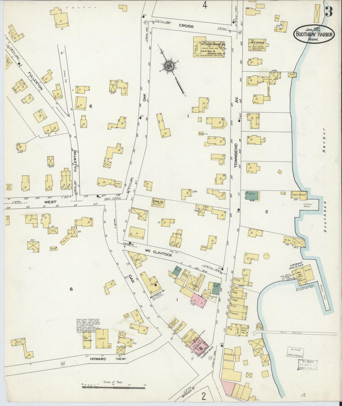 Sanborn Fire Insurance Map from Boothbay Harbor, Lincoln County, Maine (1910), Sheet #0003 - Complete Map Set gallery image, historic Sanborn map, vintage wall art, Maine Maine