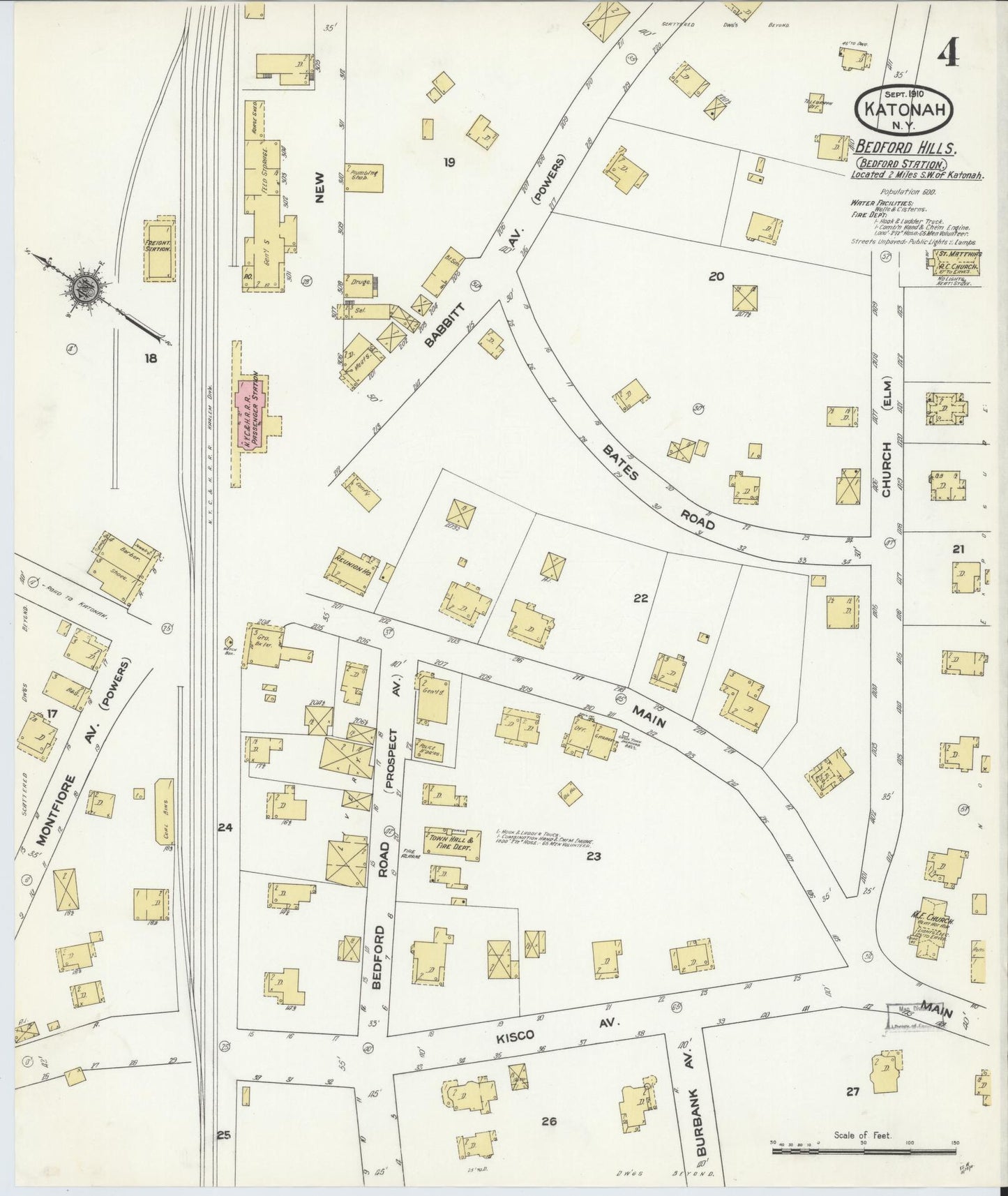 Sanborn Fire Insurance Map from Katonah, Westchester County, New York (1910), Sheet #0004 - Complete Map Set gallery image, historic Sanborn map, vintage wall art, New York New York