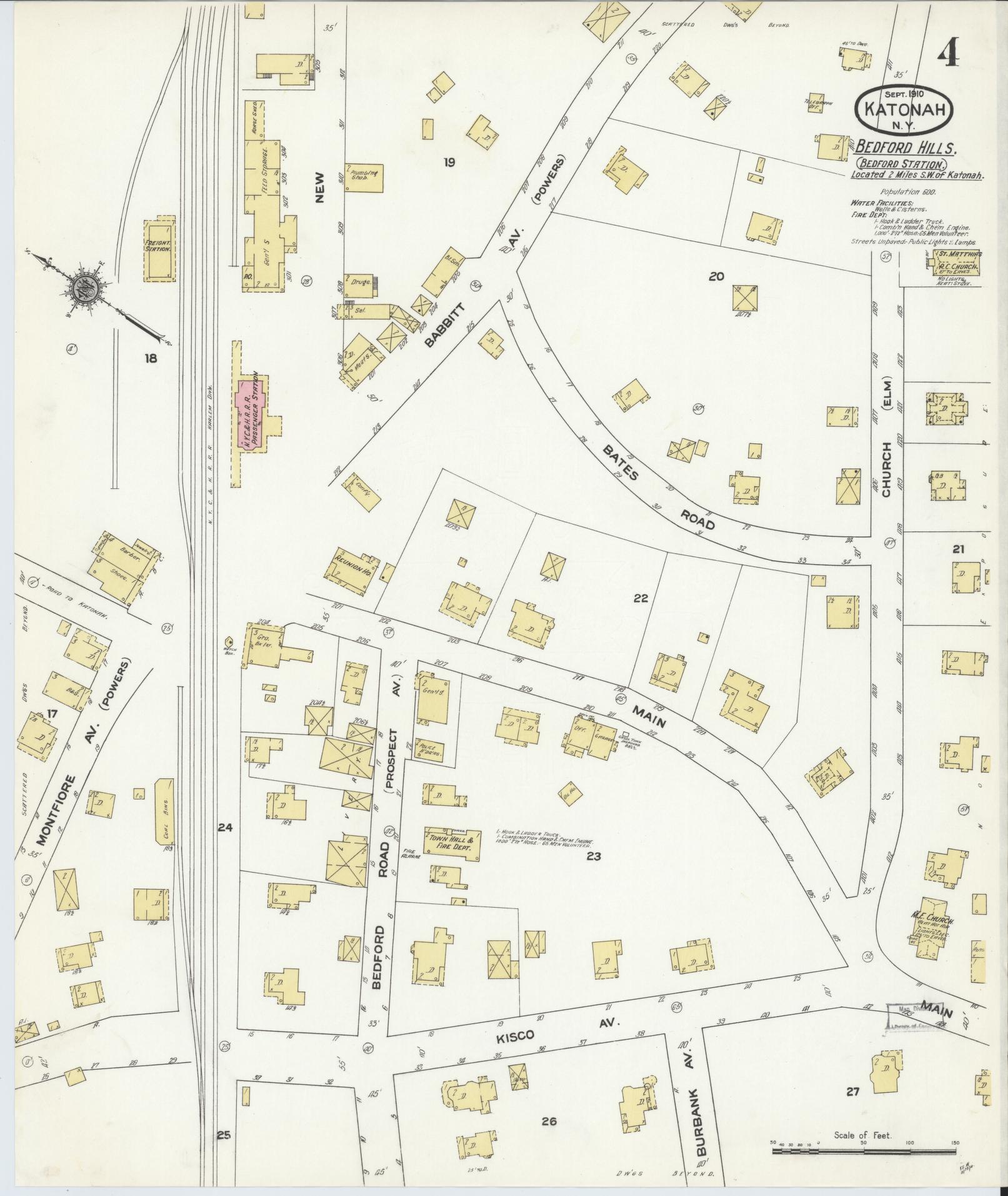Sanborn Fire Insurance Map from Katonah, Westchester County, New York (1910), Sheet #0004 - Complete Map Set gallery image, historic Sanborn map, vintage wall art, New York New York