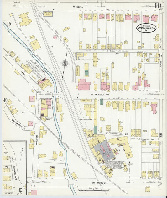 Sanborn Fire Insurance Map from Washington, Washington County, Pennsylvania (1909), Sheet #0010 - Historic Sanborn Fire Insurance Map Print, vintage old map wall art, antique decor, genealogy gift, Pennsylvania Pennsylvania map