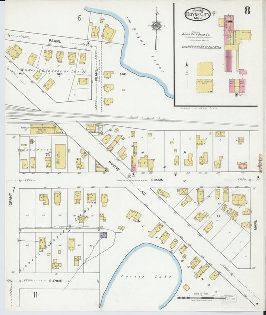 Sanborn Fire Insurance Map from Boyne City, Charlevoix County, Michigan (1919), Sheet #0008 - Historic Sanborn Fire Insurance Map Print, vintage old map wall art, antique decor, genealogy gift, Michigan Michigan map