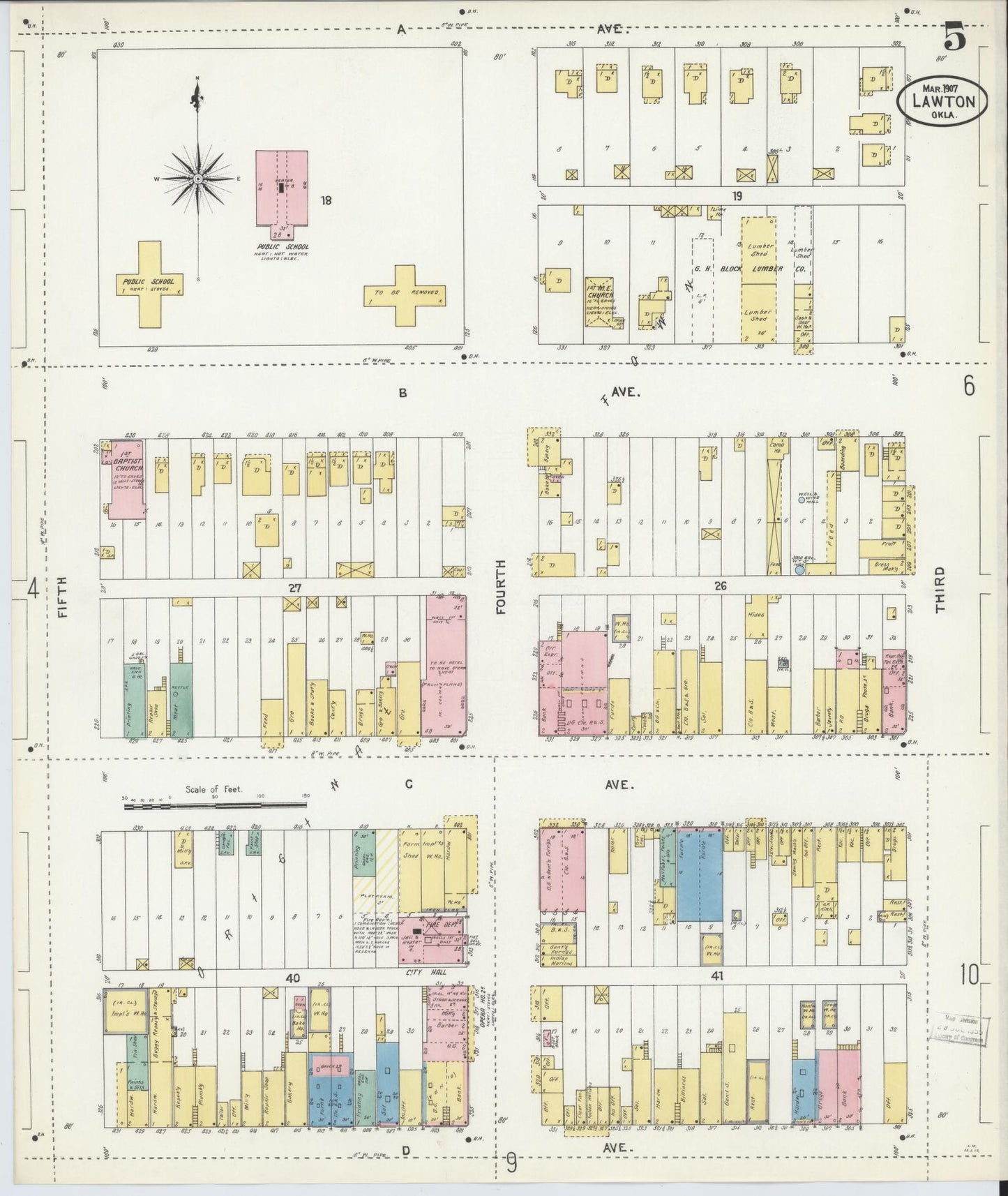 Sanborn Fire Insurance Map from Lawton, Comanche County, Oklahoma (1907), Sheet #0005 - Complete Map Set gallery image, historic Sanborn map, vintage wall art, Oklahoma Oklahoma