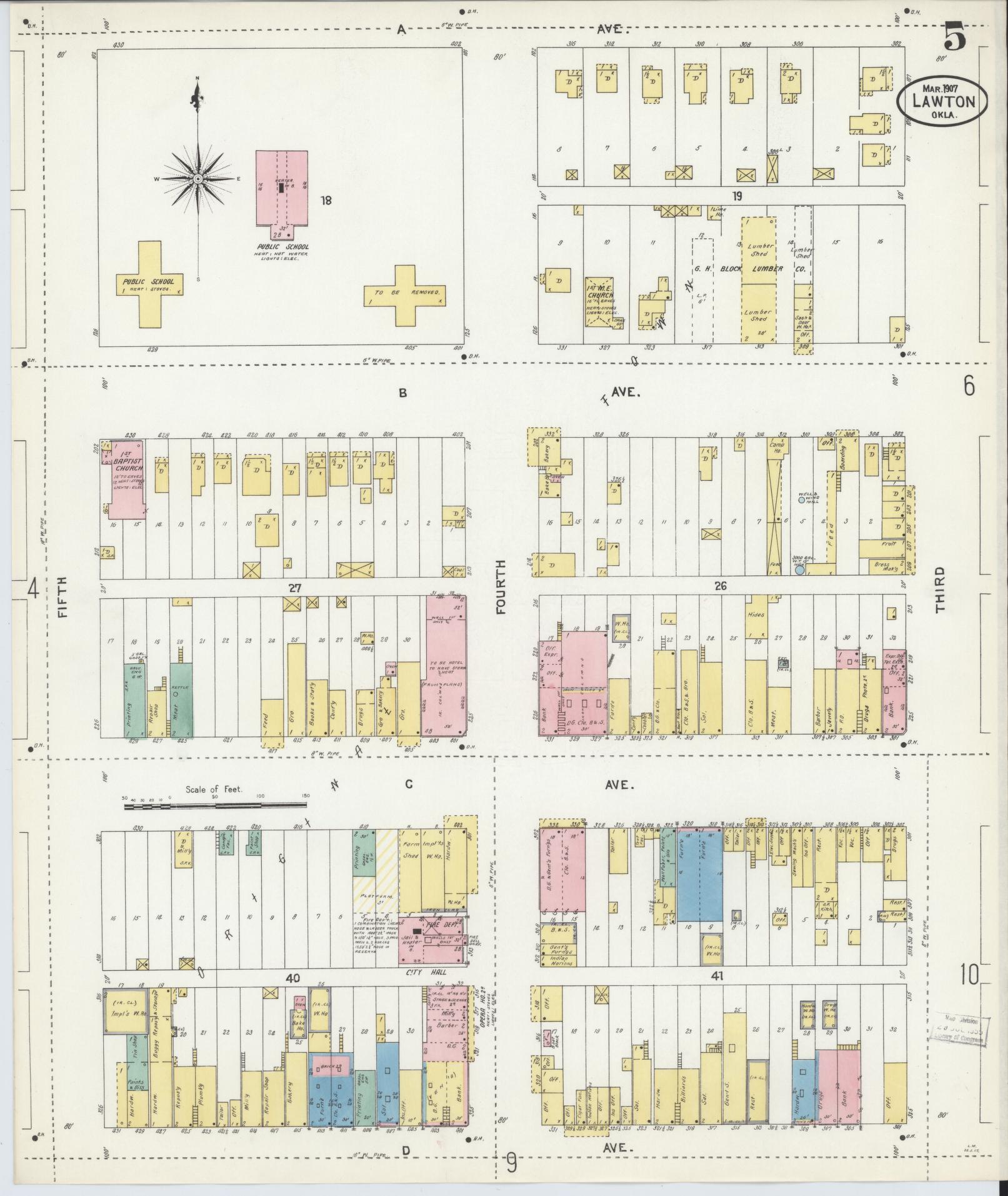 Sanborn Fire Insurance Map from Lawton, Comanche County, Oklahoma (1907), Sheet #0005 - Complete Map Set gallery image, historic Sanborn map, vintage wall art, Oklahoma Oklahoma