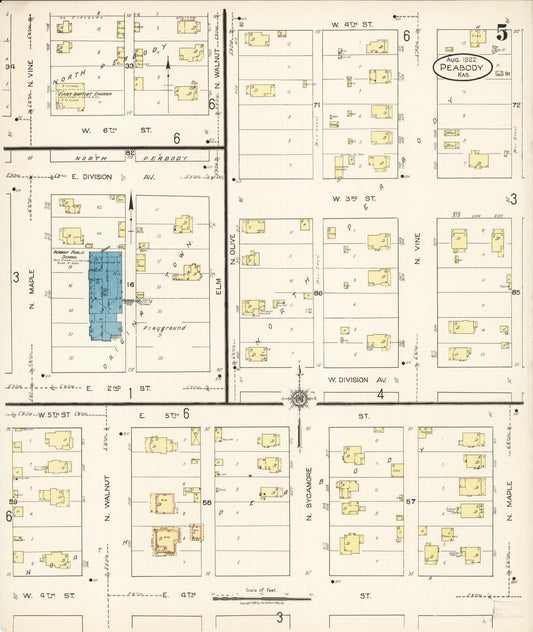 Sanborn Fire Insurance Map from Peabody, Marion County, Kansas (1922), Sheet #0005 - Historic Sanborn Fire Insurance Map Print, vintage old map wall art, antique decor, genealogy gift, Kansas Kansas map