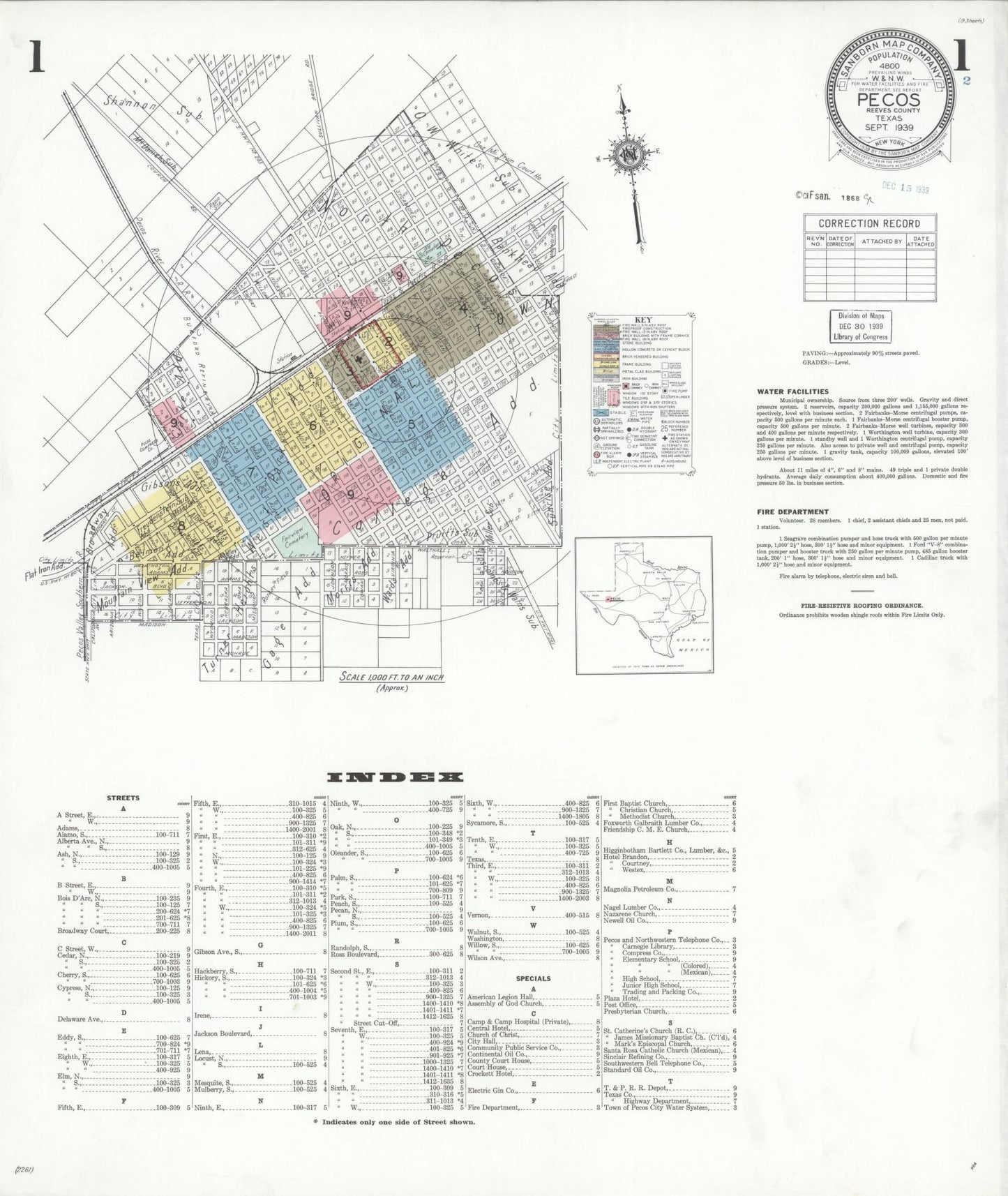 Sanborn Fire Insurance Map from Pecos, Reeves County, Texas. (1939) – Historic Sanborn Fire Insurance Map Print