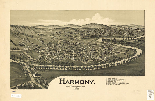 Harmony, Butler County, Pennsylvania 1901. (1901) – Historic Bird’s-Eye View Panorama Print