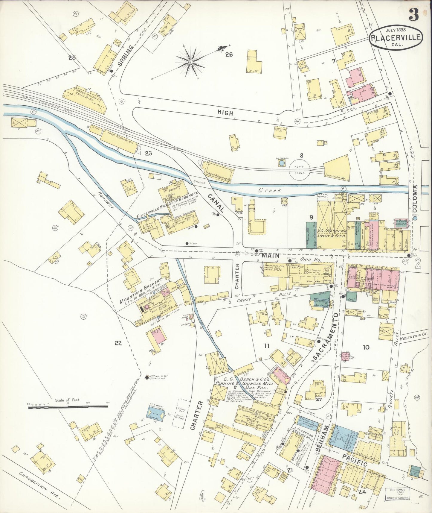 Sanborn Fire Insurance Map from Placerville, El Dorado County, California (1895), Sheet #0003 - Complete Map Set gallery image, historic Sanborn map, vintage wall art, California California