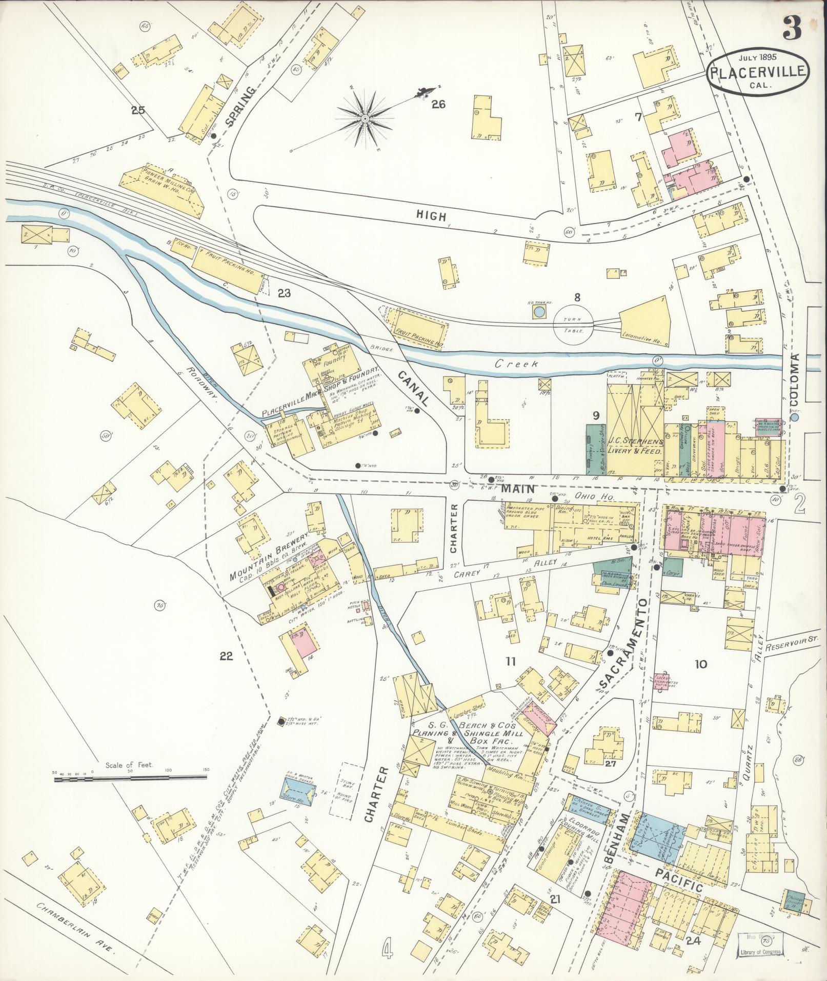 Sanborn Fire Insurance Map from Placerville, El Dorado County, California (1895), Sheet #0003 - Complete Map Set gallery image, historic Sanborn map, vintage wall art, California California