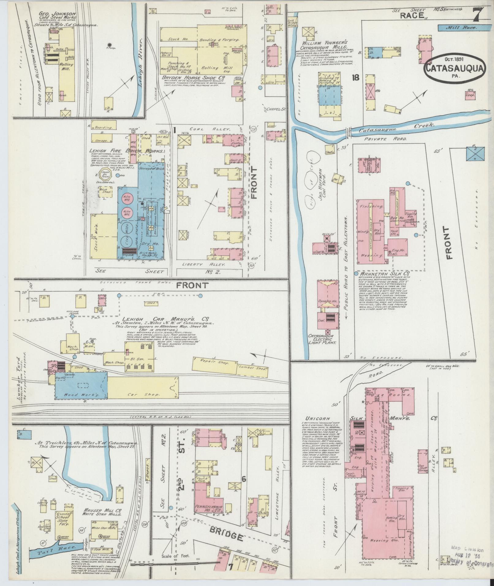 Sanborn Fire Insurance Map from Catasauqua, Lehigh County, Pennsylvania (1891), Sheet #0007 - Historic Sanborn Fire Insurance Map Print, vintage old map wall art, antique decor, genealogy gift, Pennsylvania Pennsylvania map