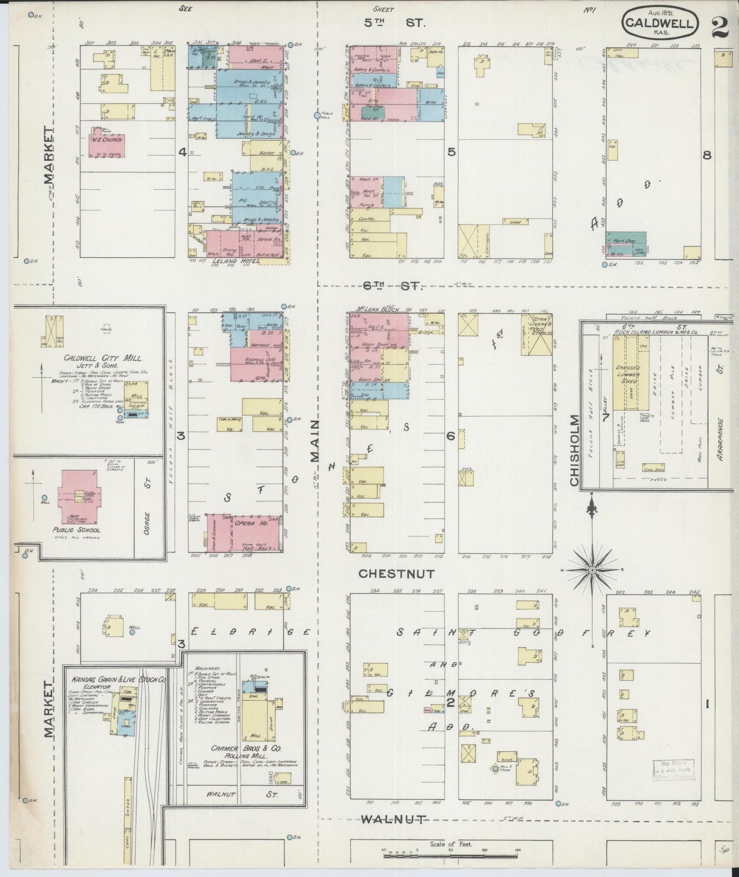Sanborn Fire Insurance Map from Caldwell, Sumner County, Kansas (1891), Sheet #0002 - Historic Sanborn Fire Insurance Map Print, vintage old map wall art, antique decor, genealogy gift, Kansas Kansas map