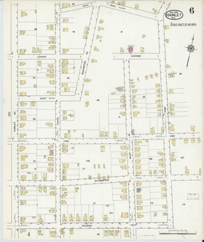 Sanborn Fire Insurance Map from Hamlet, Richmond County, North Carolina (1916), Sheet #0006 - Historic Sanborn Fire Insurance Map Print, vintage old map wall art, antique decor, genealogy gift, North Carolina North Carolina map