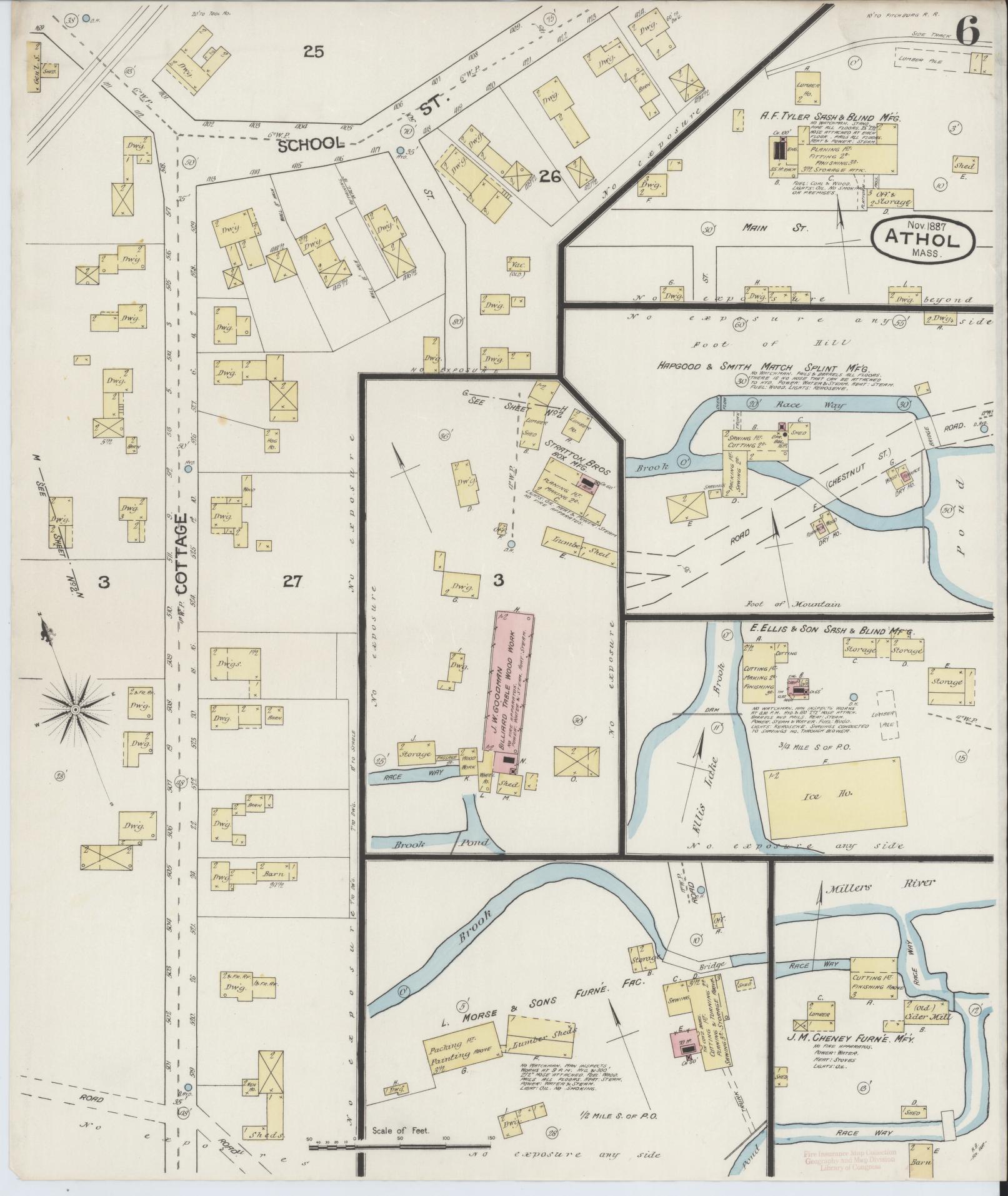 Sanborn Fire Insurance Map from Athol, Worcester County, Massachusetts (1887), Sheet #0006 - Complete Map Set gallery image, historic Sanborn map, vintage wall art, Massachusetts Massachusetts