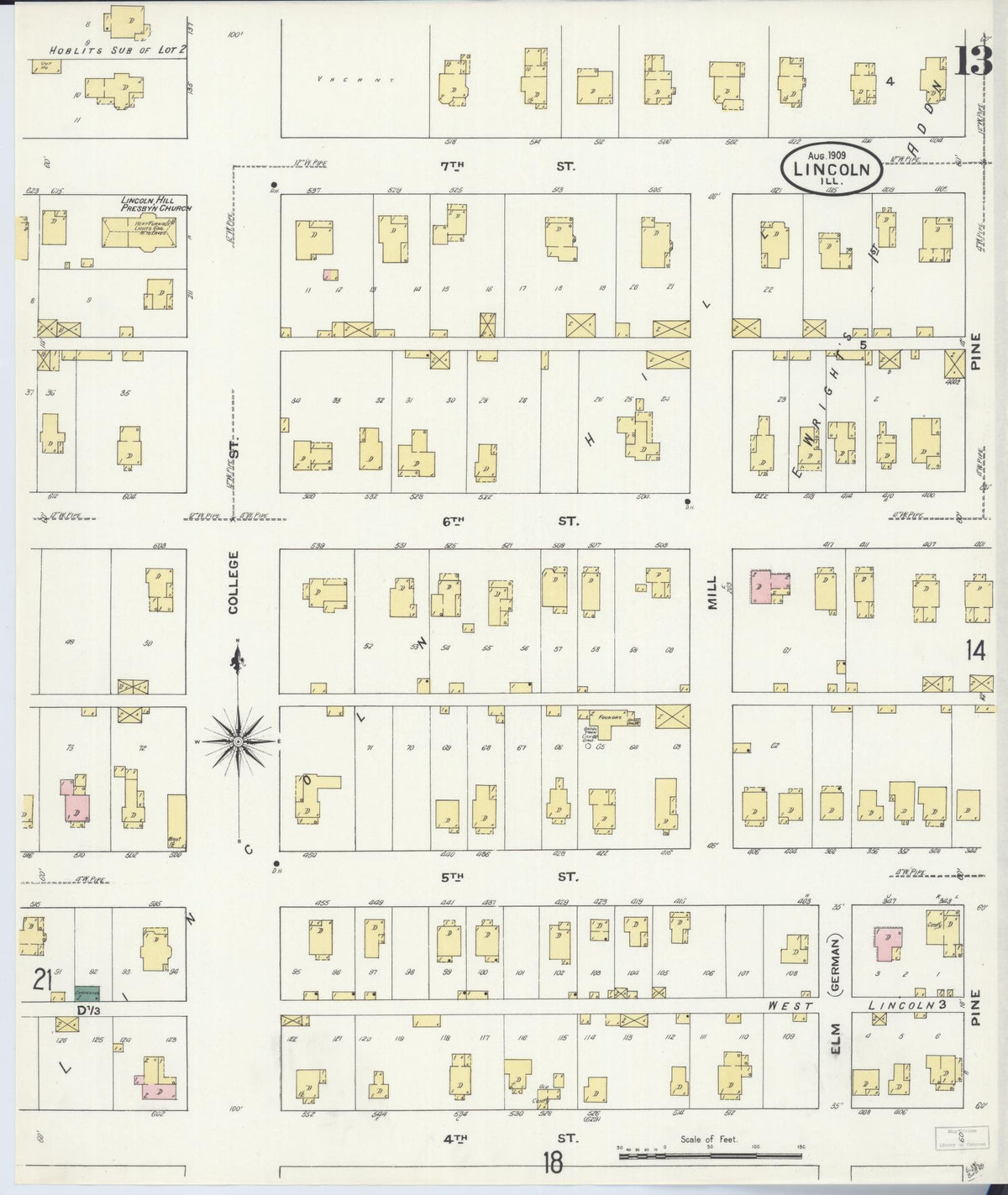 Sanborn Fire Insurance Map from Lincoln, Logan County, Illinois (1909), Sheet #0013 - Complete Map Set gallery image, historic Sanborn map, vintage wall art, Illinois Illinois