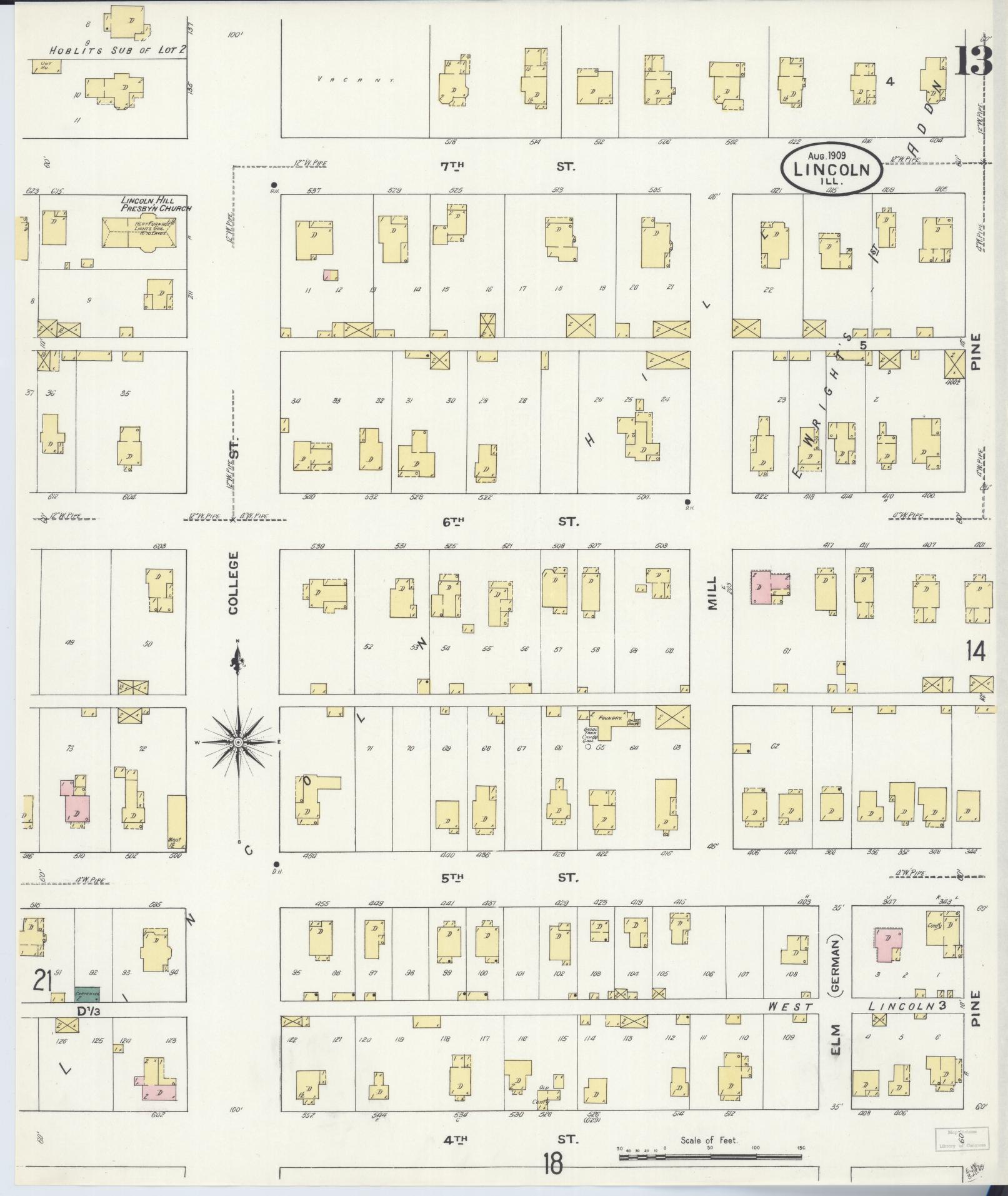 Sanborn Fire Insurance Map from Lincoln, Logan County, Illinois (1909), Sheet #0013 - Complete Map Set gallery image, historic Sanborn map, vintage wall art, Illinois Illinois