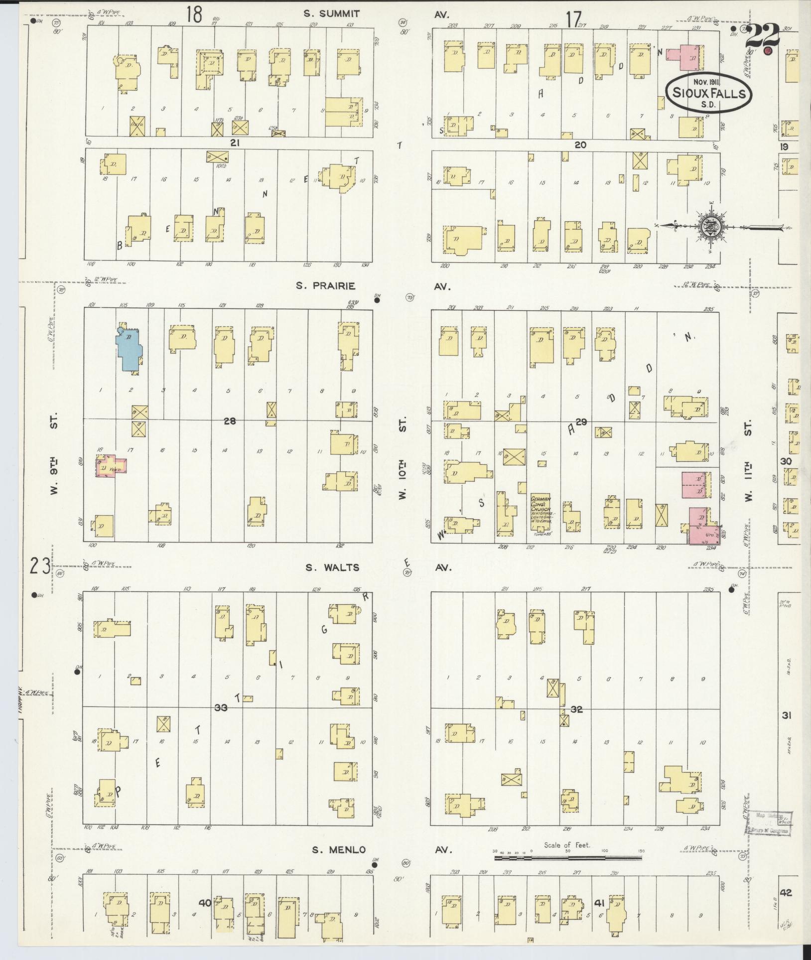 Sanborn Fire Insurance Map from Sioux Falls, Minnehaha County, South Dakota (1911), Sheet #0022 - Complete Map Set gallery image, historic Sanborn map, vintage wall art, South Dakota South Dakota