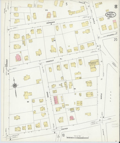 Sanborn Fire Insurance Map from Bristol, Hartford County, Connecticut (1911), Sheet #0008 - Complete Map Set gallery image, historic Sanborn map, vintage wall art, Connecticut Connecticut