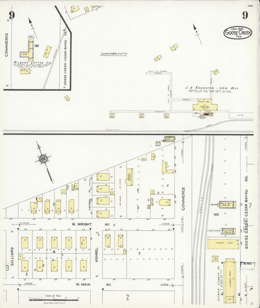 Sanborn Fire Insurance Map from Goose Creek, Harris County, Texas (1926), Sheet #0009 - Historic Sanborn Fire Insurance Map Print, vintage old map wall art, antique decor, genealogy gift, Texas Texas map