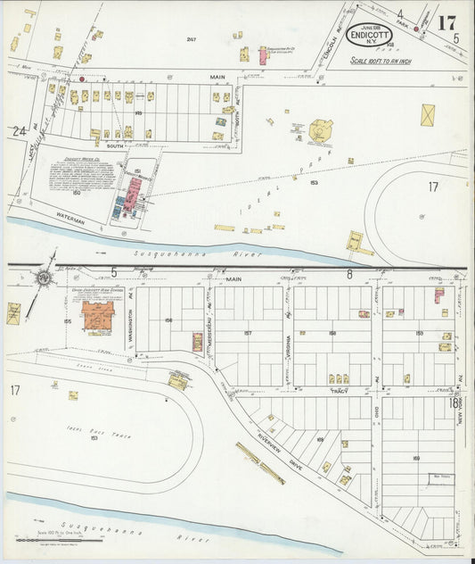 Sanborn Fire Insurance Map from Endicott, Broome County, New York (1918), Sheet #0017 - Historic Sanborn Fire Insurance Map Print, vintage old map wall art, antique decor, genealogy gift, New York New York map