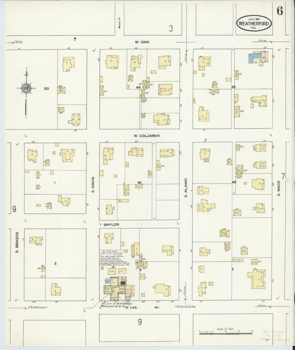 Sanborn Fire Insurance Map from Weatherford, Parker County, Texas (1910), Sheet #0006 - Complete Map Set gallery image, historic Sanborn map, vintage wall art, Texas Texas