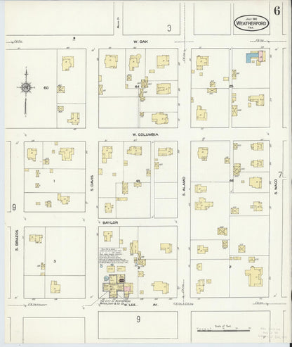 Sanborn Fire Insurance Map from Weatherford, Parker County, Texas (1910), Sheet #0006 - Complete Map Set gallery image, historic Sanborn map, vintage wall art, Texas Texas