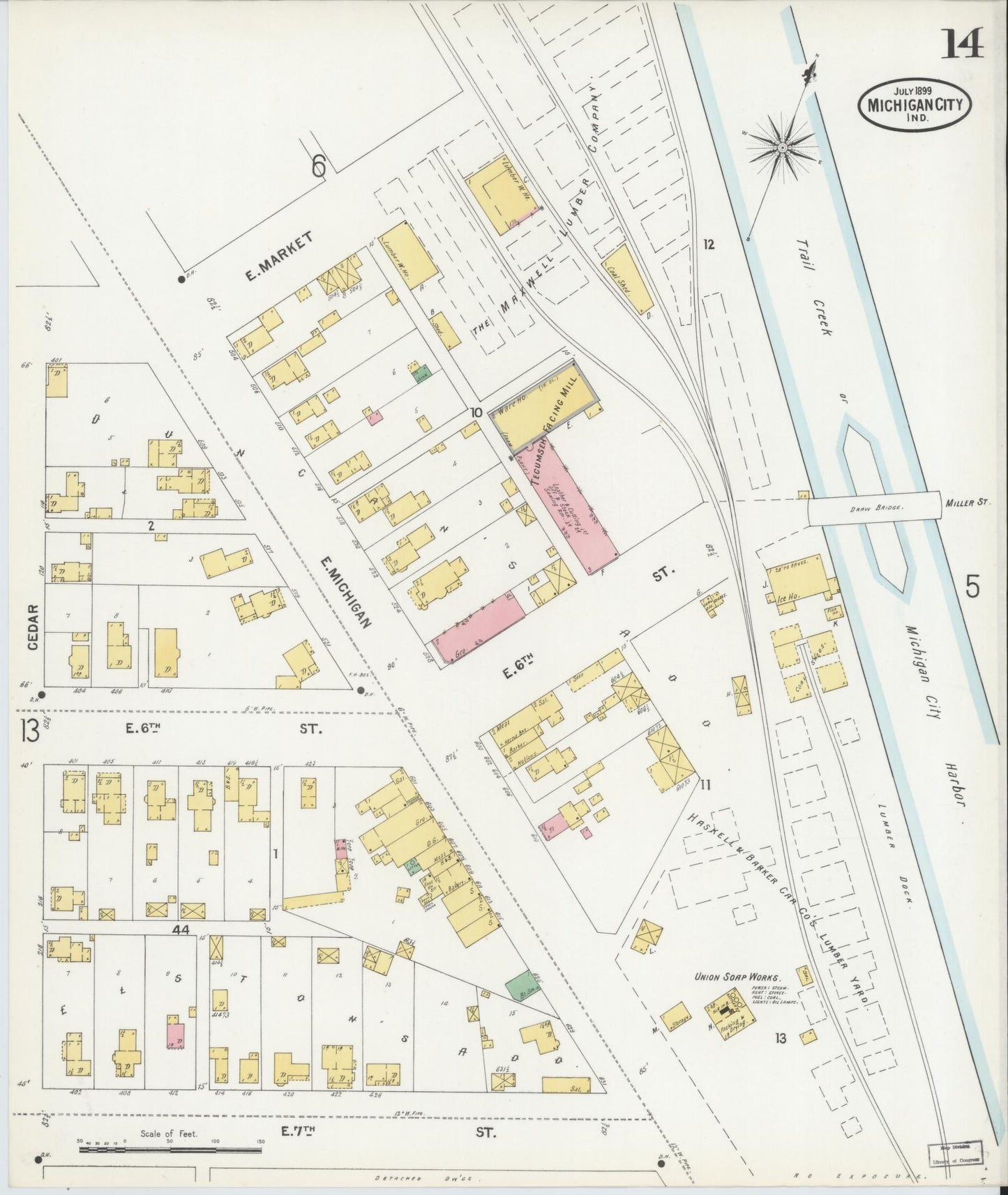 Sanborn Fire Insurance Map from Michigan City, La Porte County, Indiana (1899), Sheet #0014 - Historic Sanborn Fire Insurance Map Print, vintage old map wall art, antique decor, genealogy gift, Indiana Indiana map