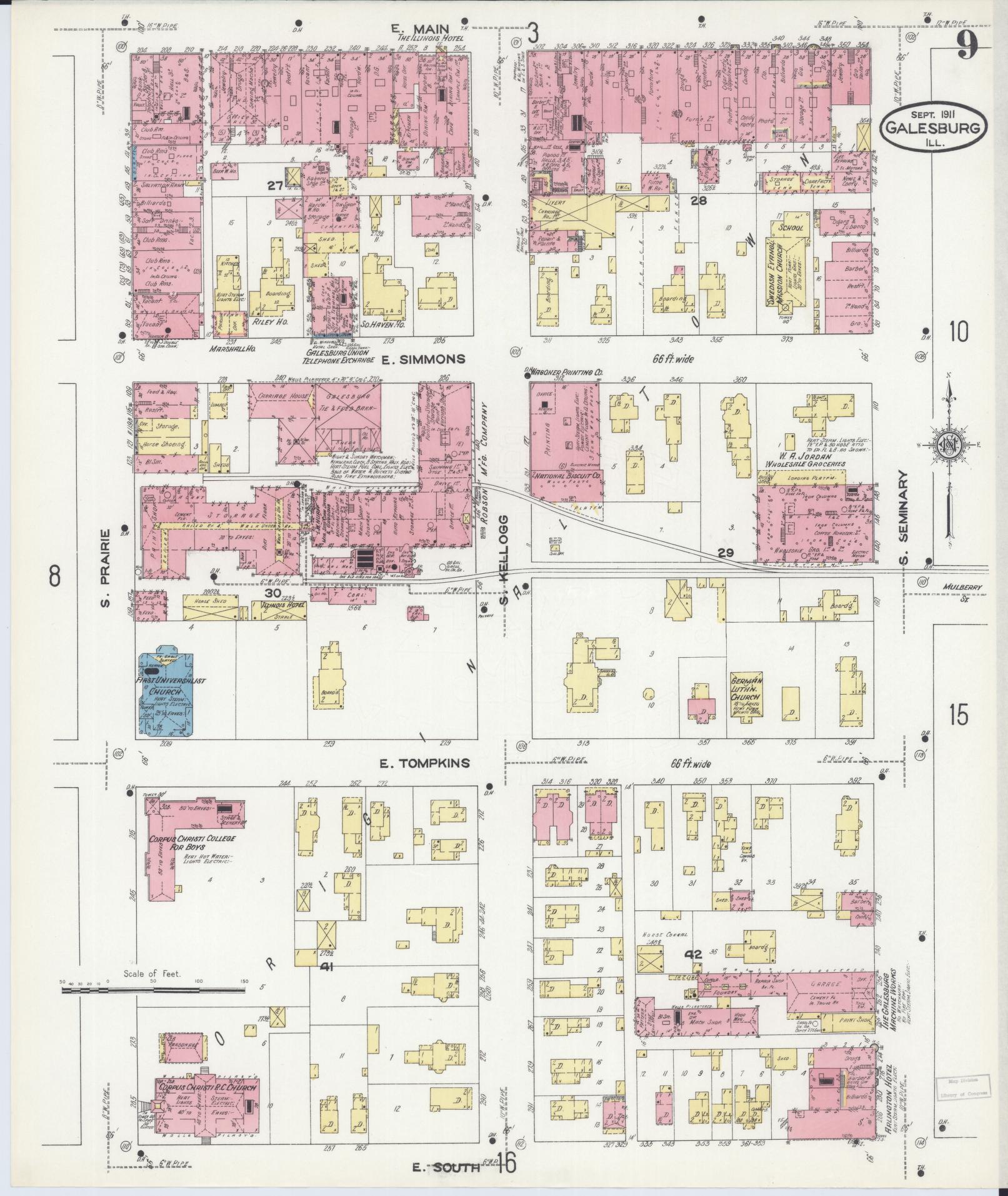 Sanborn Fire Insurance Map from Galesburg, Knox County, Illinois (1911), Sheet #0009 - Historic Sanborn Fire Insurance Map Print, vintage old map wall art, antique decor, genealogy gift, Illinois Illinois map